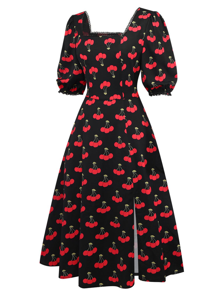 [Prévente] Robe rouge à col carré et fente bouffante années 40