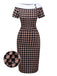 [Prévente] Robe crayon kaki à col bateau et motif argyle des années 1960
