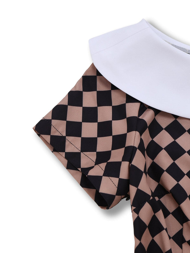 [Prévente] Robe crayon kaki à col bateau et motif argyle des années 1960