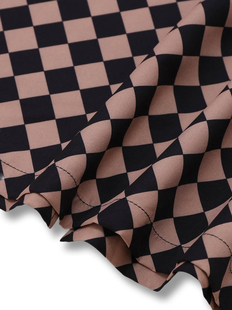 [Prévente] Robe crayon kaki à col bateau et motif argyle des années 1960