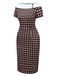 [Prévente] Robe crayon kaki à col bateau et motif argyle des années 1960