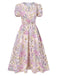 [Prévente] Robe lavande à fleurs et manches bouffantes années 1950