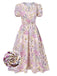 [Prévente] Robe lavande à fleurs et manches bouffantes années 1950