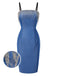 [Prévente] Robe crayon bleue en denim avec franges et strass années 60