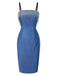 [Prévente] Robe crayon bleue en denim avec franges et strass années 60