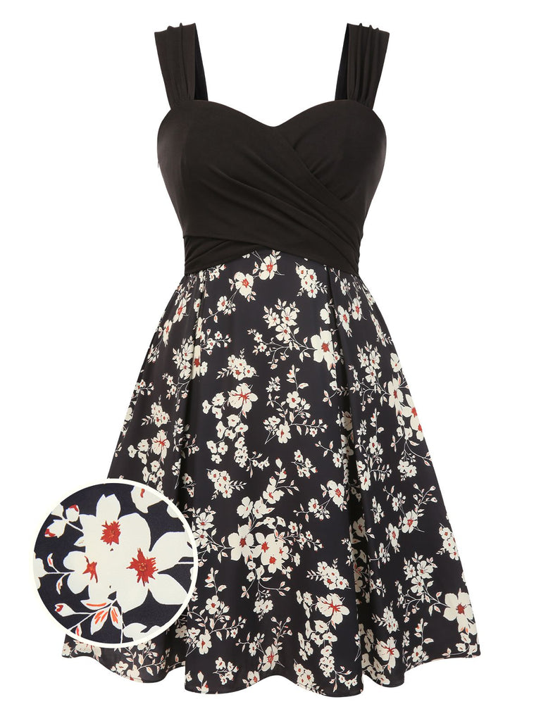 [Prévente] [Grande taille] Robe noire en tricot à fleurs froncées années 1950