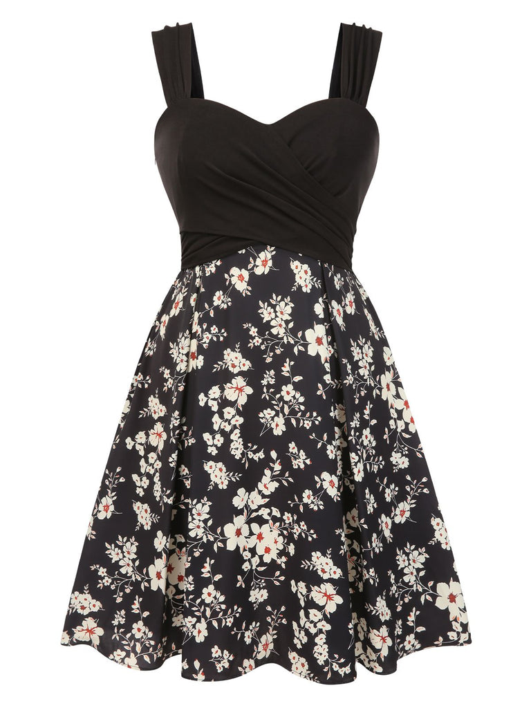 [Prévente] [Grande taille] Robe noire en tricot à fleurs froncées années 1950