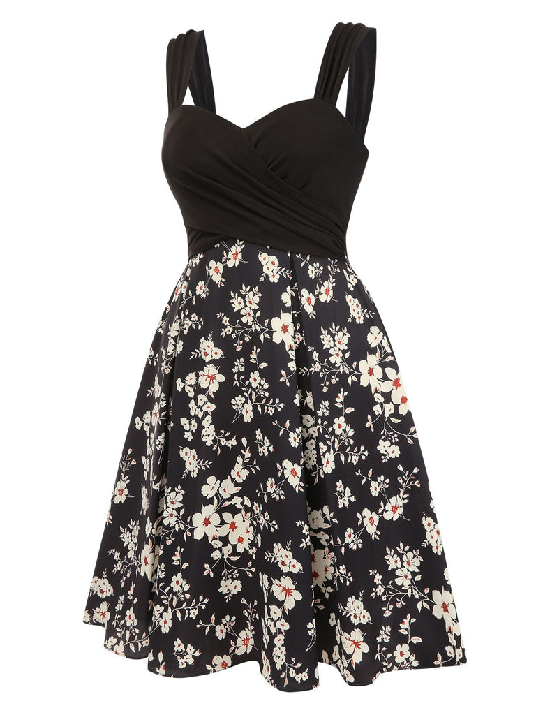 [Prévente] [Grande taille] Robe noire en tricot à fleurs froncées années 1950