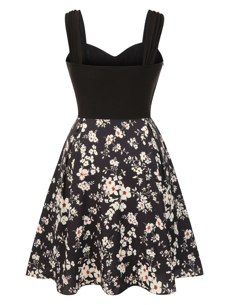 [Prévente] [Grande taille] Robe noire en tricot à fleurs froncées années 1950