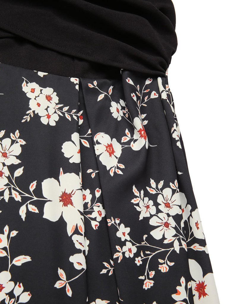 [Prévente] [Grande taille] Robe noire en tricot à fleurs froncées années 1950