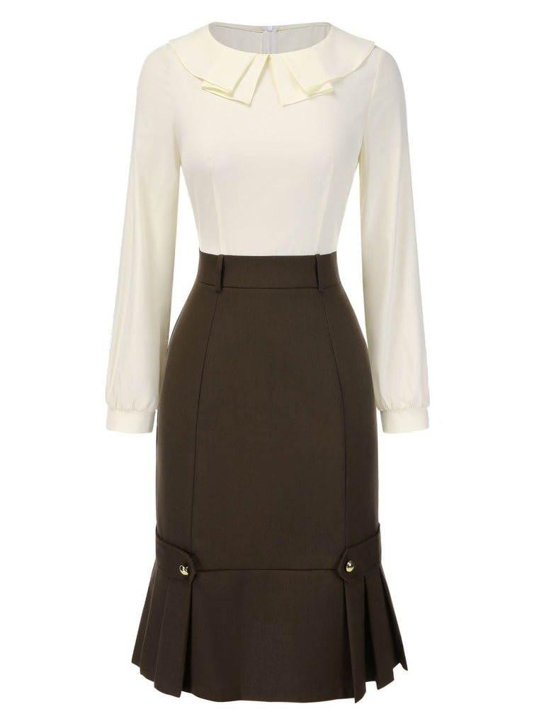 [Prévente] Robe crayon marron et col contrasté années 1960