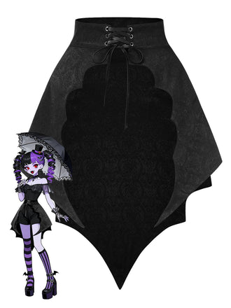 Cache-maillot noir en jacquard ourlet asymétrique style chauve-souris années 1950