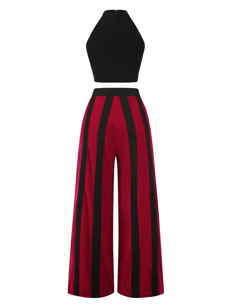 [Prévente] 2PCS haut court et pantalon colorblock Velvette noir années 40