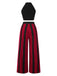 [Prévente] 2PCS haut court et pantalon colorblock Velvette noir années 40