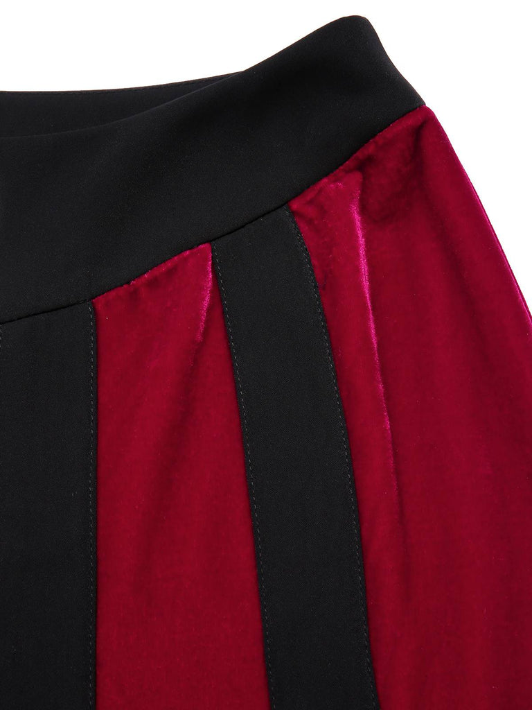 [Prévente] 2PCS haut court et pantalon colorblock Velvette noir années 40