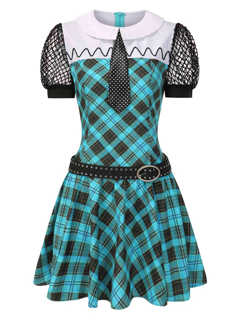 [Prévente] Robe de Frankie Stein bleue à carreaux et col Claudine années 1970