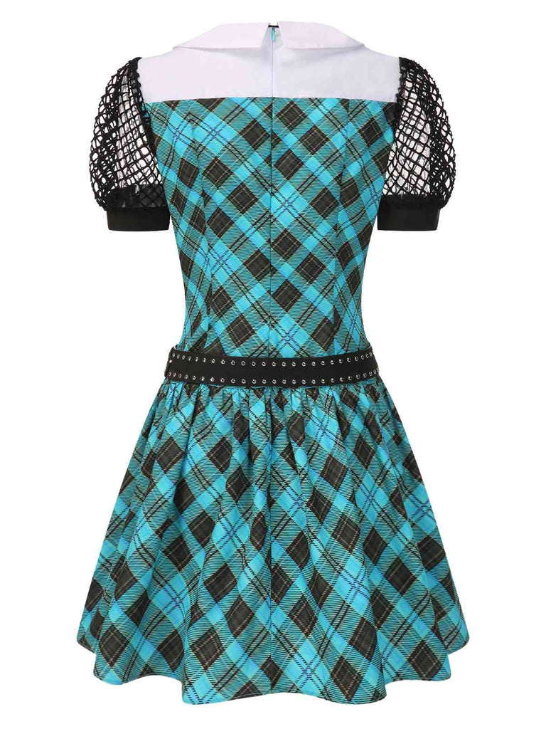 [Prévente] Robe de Frankie Stein bleue à carreaux et col Claudine années 1970
