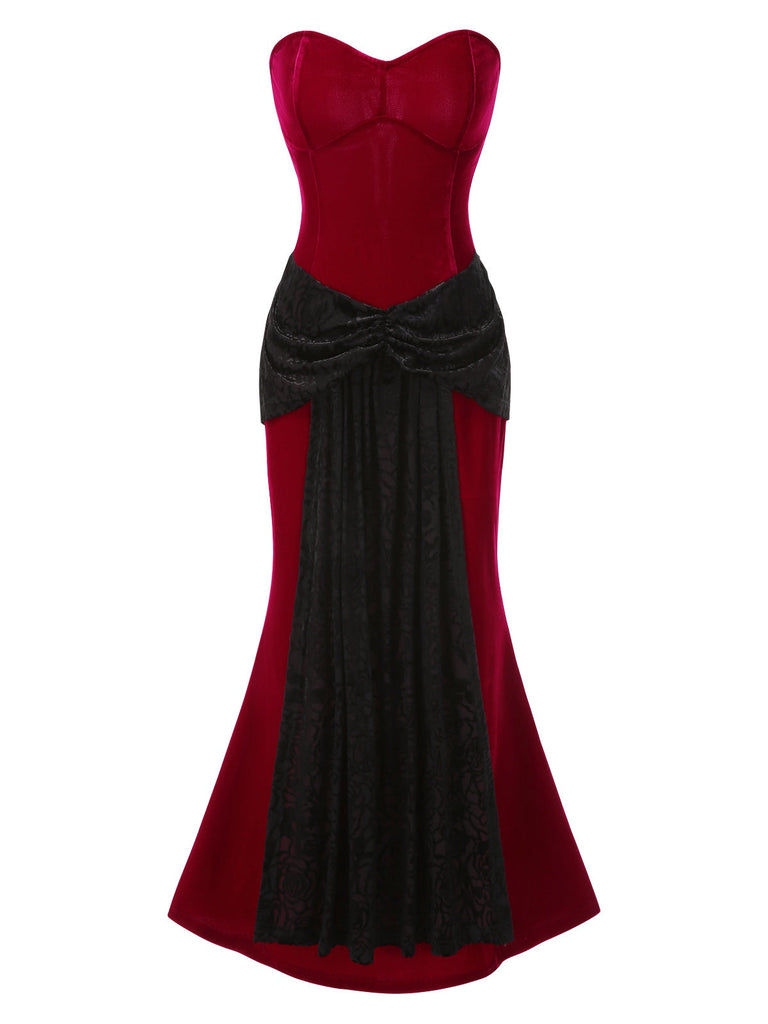 [Prévente] 2PCS Robe bandeau en velours et cape rouge et noire années 1930