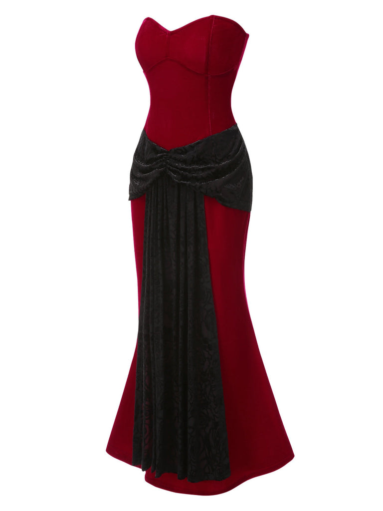 [Prévente] 2PCS Robe bandeau en velours et cape rouge et noire années 1930