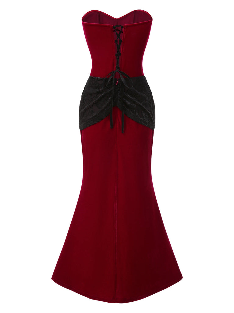 [Prévente] 2PCS Robe bandeau en velours et cape rouge et noire années 1930