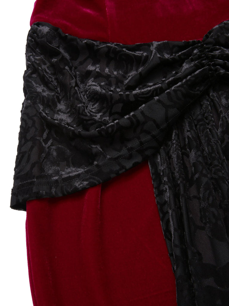 [Prévente] 2PCS Robe bandeau en velours et cape rouge et noire années 1930
