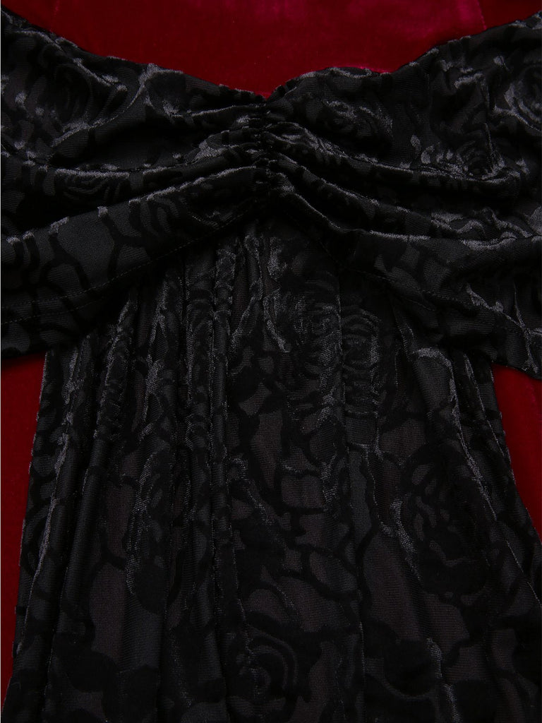 [Prévente] 2PCS Robe bandeau en velours et cape rouge et noire années 1930