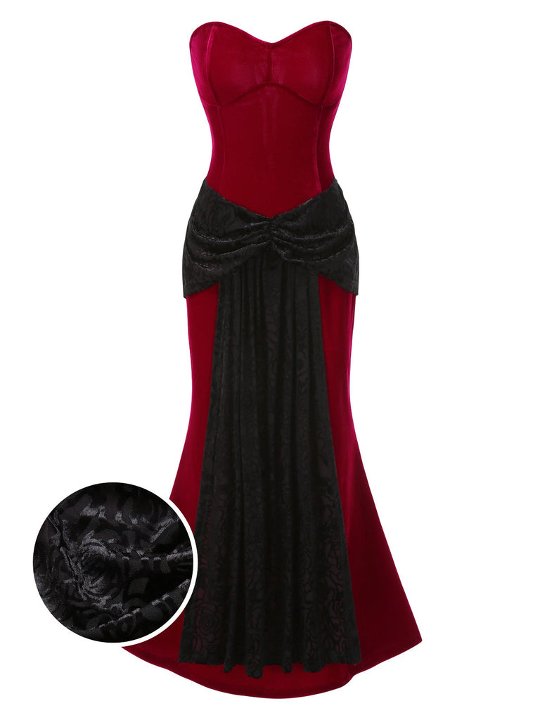 [Prévente] Robe rouge longue bandeau en velours années 1930