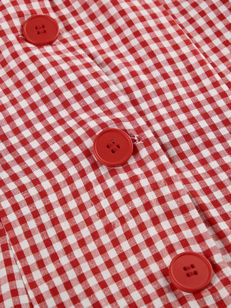 Robe rouge à carreaux vichy boutonnée sans manches des années 1960