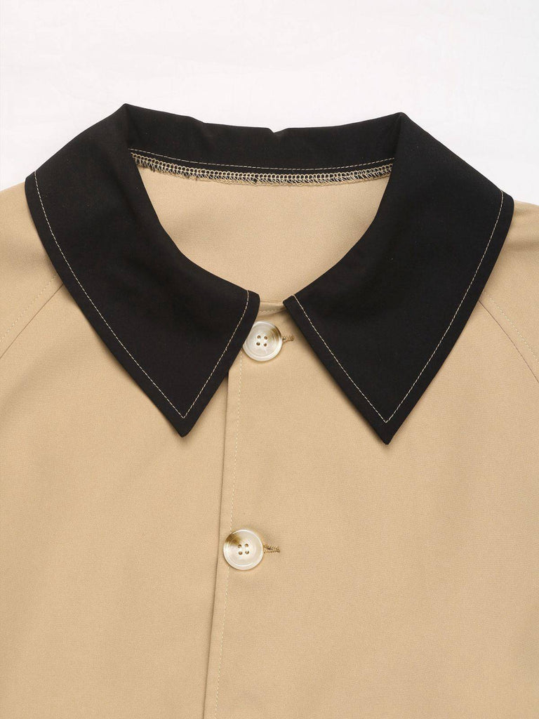 Veste kaki à revers roulés contrastés années 1950