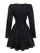 Robe noire à rayures verticales et motif léopard des années 1950
