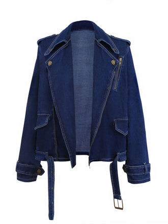 Veste à revers boutonnée en denim bleu foncé des années 1950