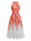 Robe rouge à fleurs dos nu col rond des années 40