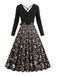 Robe noire à imprimé Noël col en V et dos croisé années 1950,