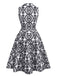 Robe noire à fleurs sans manches à revers années 1940