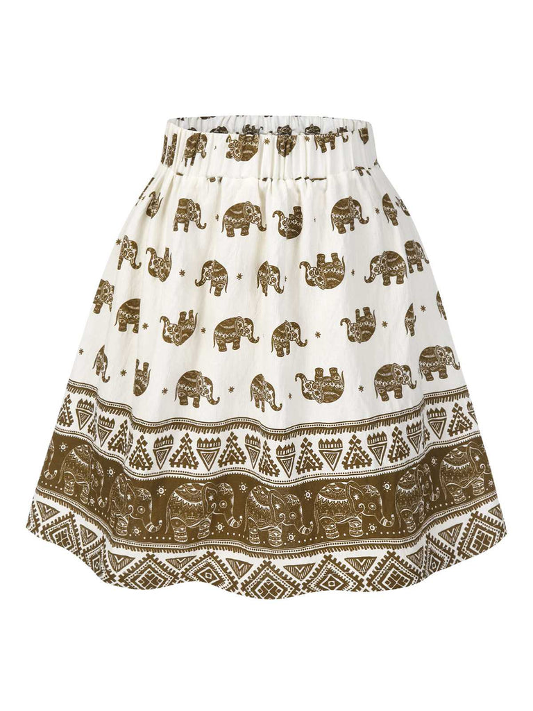 [Prévente] 2PCS chemisier brodé et jupe Imprimé éléphant des années 40