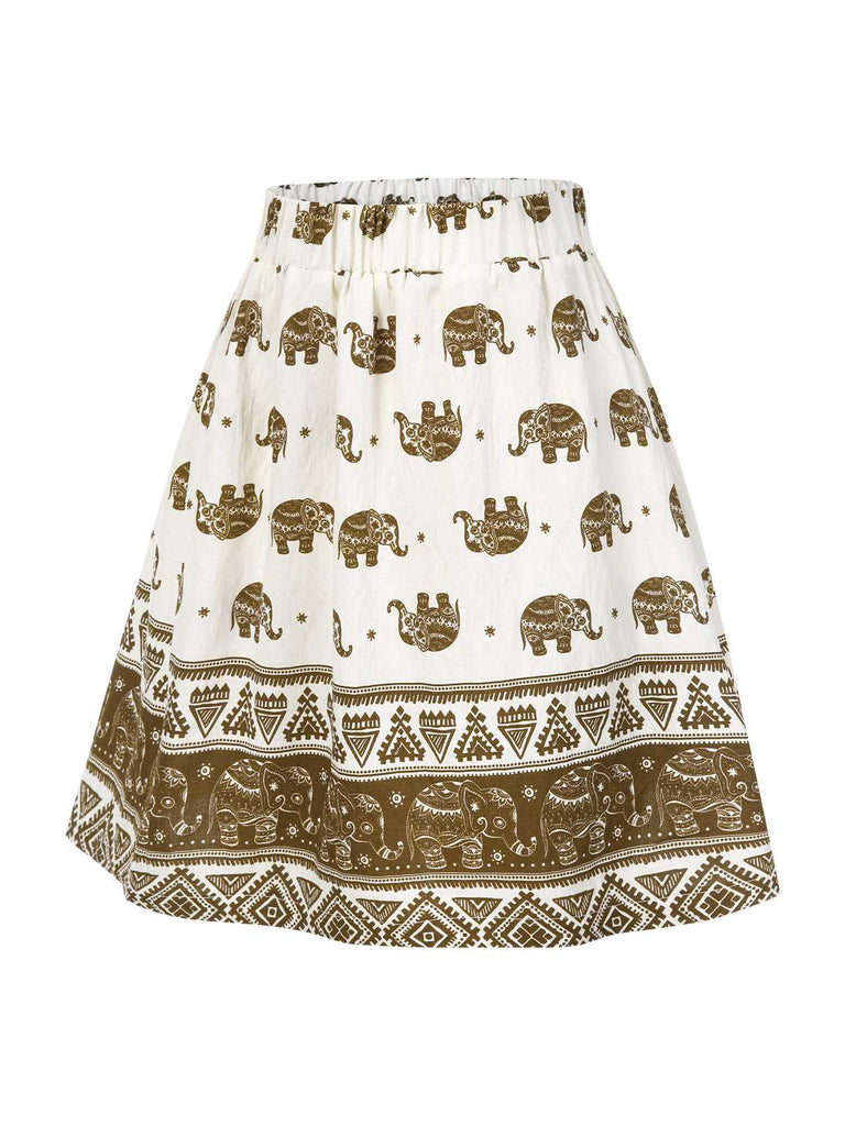 [Prévente] 2PCS chemisier brodé et jupe Imprimé éléphant des années 40