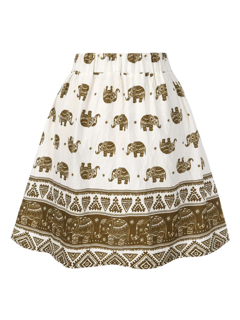 [Prévente] 2PCS chemisier brodé et jupe Imprimé éléphant des années 40