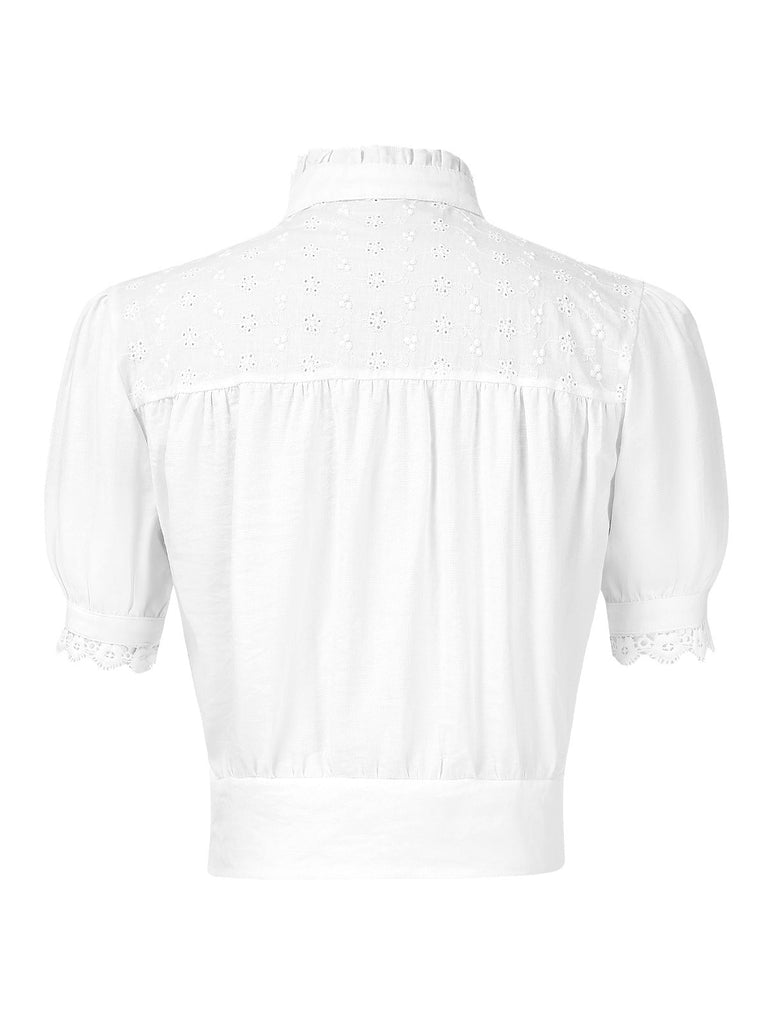 [Prévente] Chemisier blanc col montant en dentelle brodée des années 1940