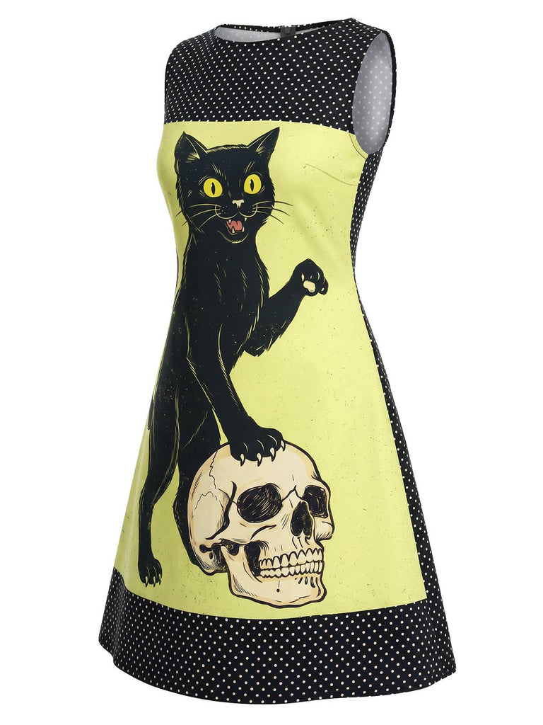 Robe Sans Manches Chat Crâne À Pois Années 1960