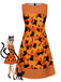 Robe Orange Sans Manches Chat Crâne À Pois Années 1960