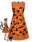 [Prévente] Robe Orange Sans Manches Chat Crâne À Pois Années 1960
