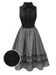 [Prévente] Robe noire sans manches à rayures verticales et revers années 1950