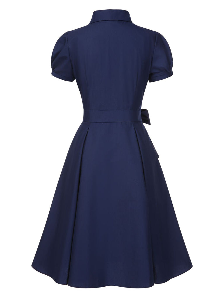 [Prévente] Robe bleue foncé et nœud en dentelle années 1940