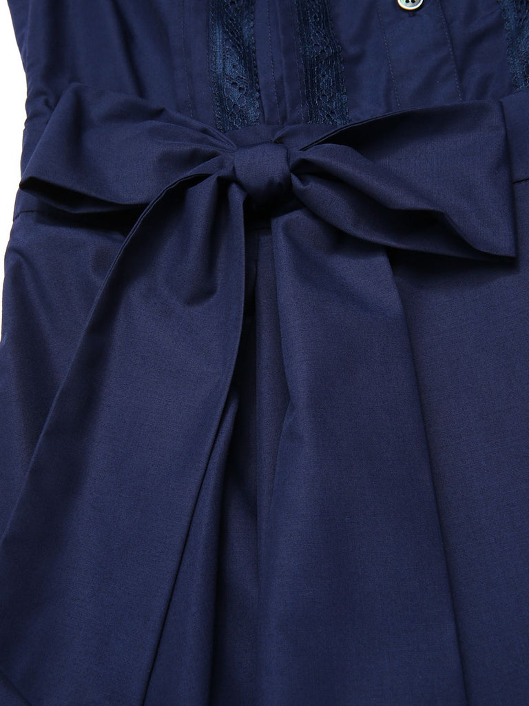 [Prévente] Robe bleue foncé et nœud en dentelle années 1940