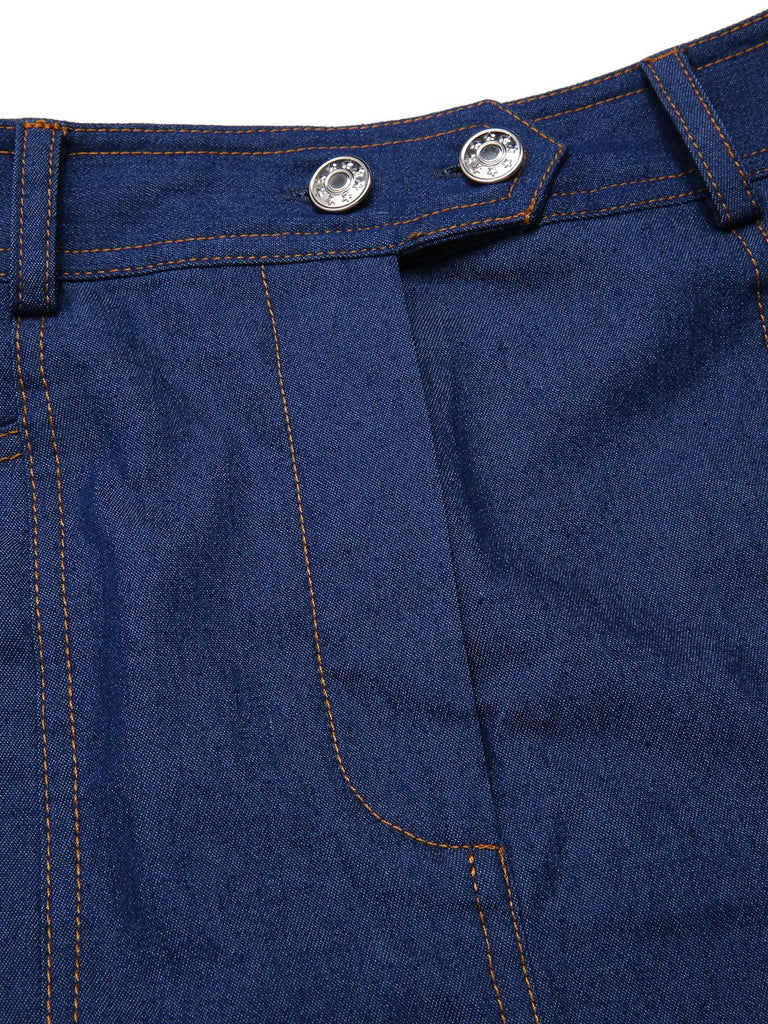 [Prévente] Jupe queue de poisson bleue en denim de coton années 40