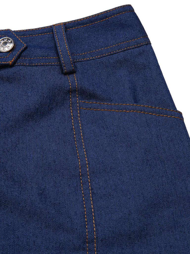 [Prévente] Jupe queue de poisson bleue en denim de coton années 40
