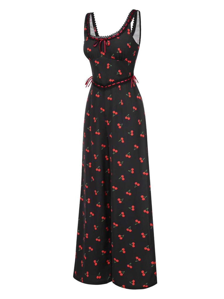 [Prévente] Combinaison avec nœud cerise en dentelle années 1940