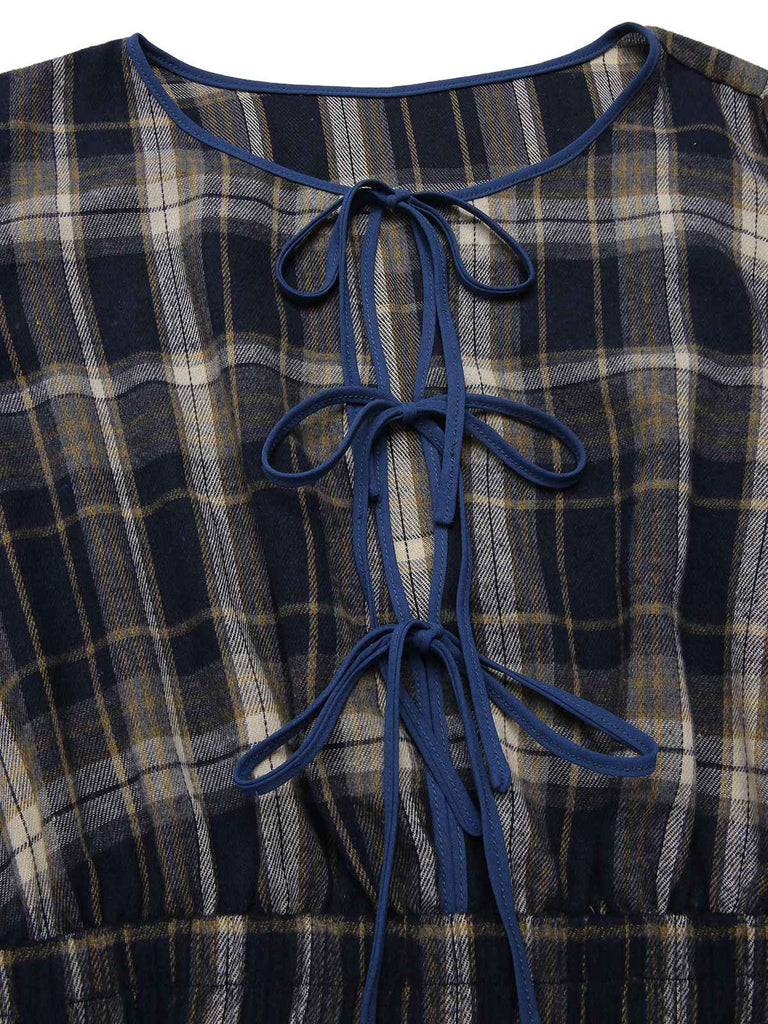 [Prévente] [Grande taille] Robe bleue à carreaux à lacets années 40