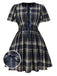 [Prévente] [Grande taille] Robe bleue à carreaux à lacets années 40