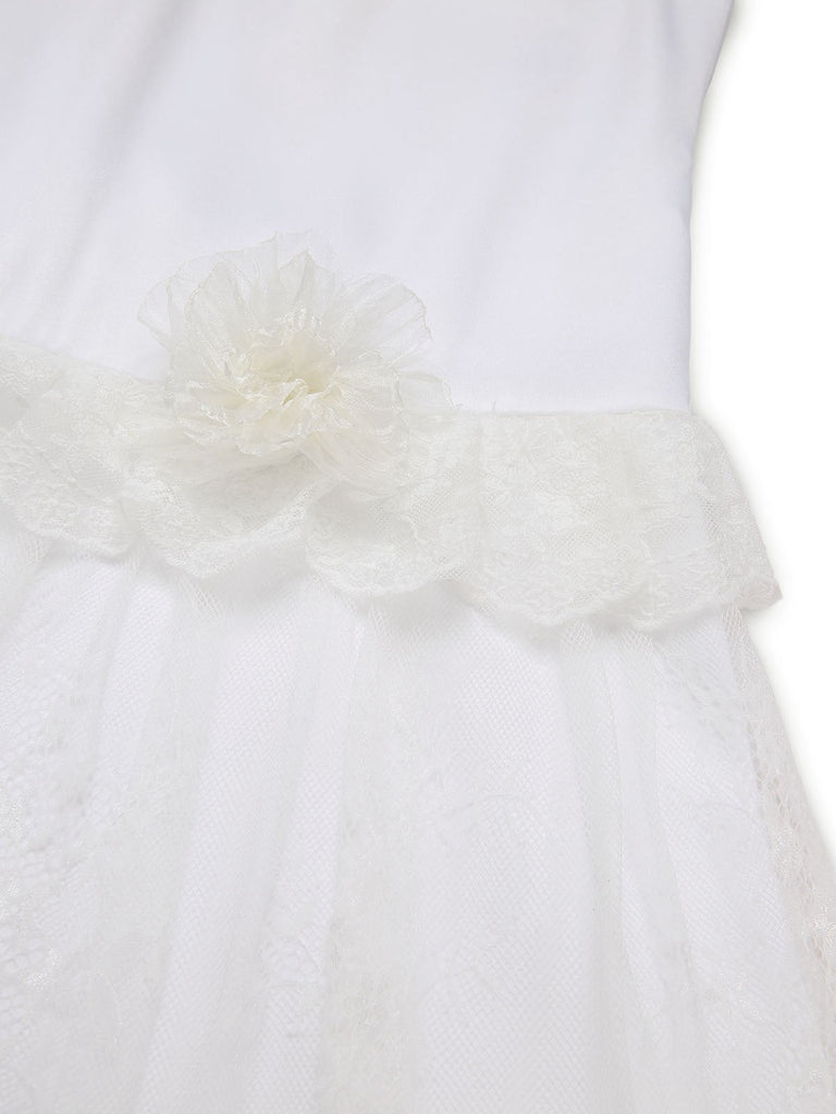 [Pré-vente] Robe patchwork blanche en dentelle des années 1920 avec collier de roses